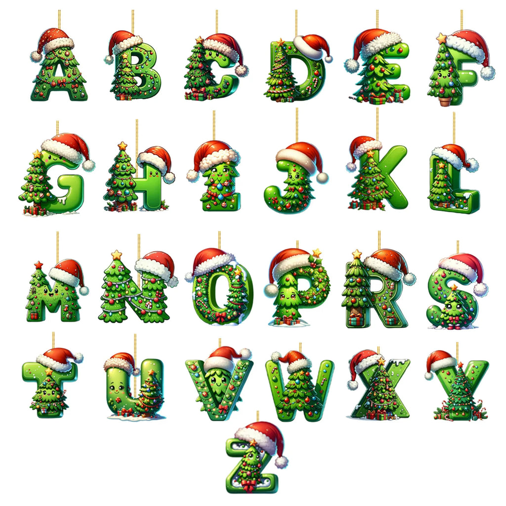 Acrylic Letter Christmas Ornaments – Full 26 Initial Tree Set Christmas Tree Ornament Vue