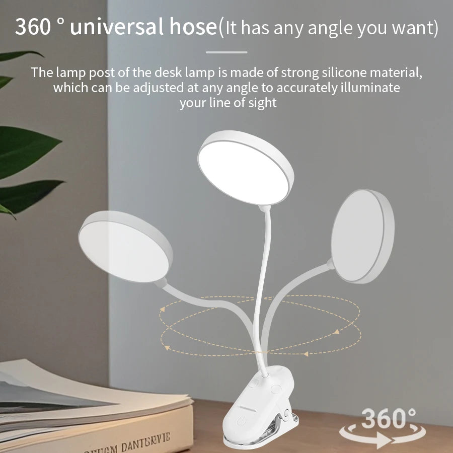 Portable Rechargeable Led Night Light Bedside Table Desk Lamp for Office Student Reading Book Eye Protection with Folding Clamp Vue