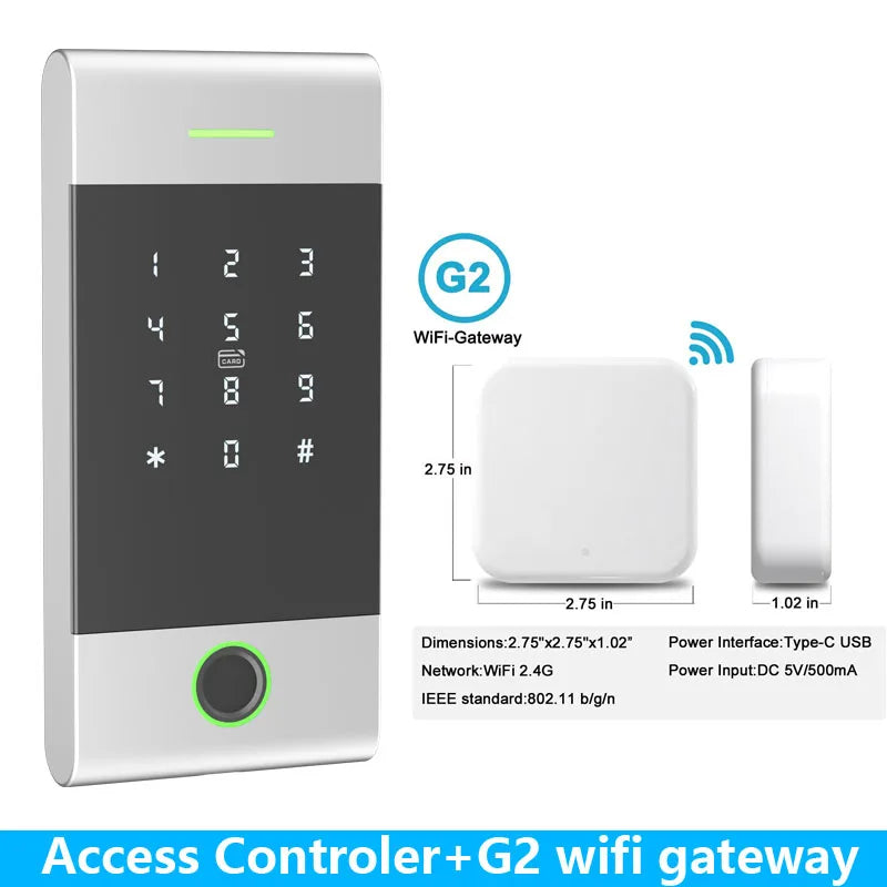 TTLock IP65 Metal Digital Keypad Fingerprint Access Control RFID Touch NFC IC Card Compatible Smart Door Access Controller Vue MJ01 silver-G2