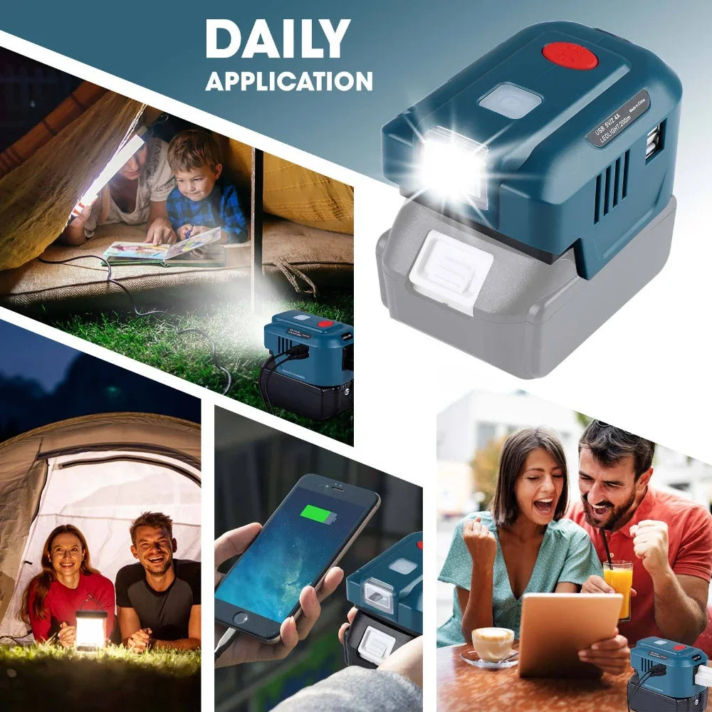 For Makita/Dewalt/Milwaukee/Ryobi 18V 110~120V with AC Outlet LED Light 150W Power Supply Inverter Dual USB Portable Inverters Vue