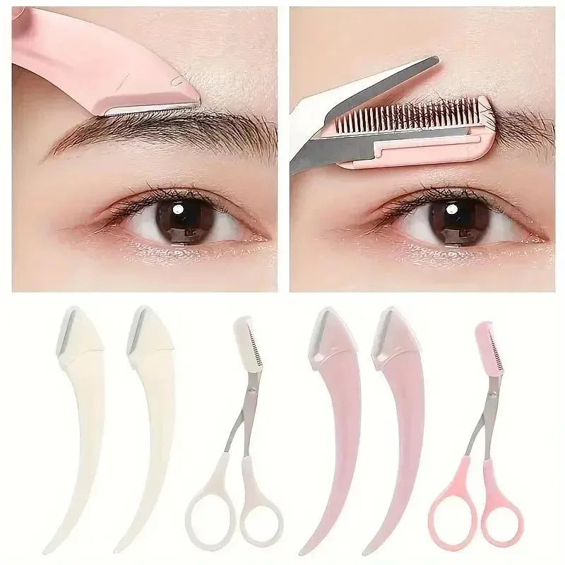 Eyebrow Trimmer Set, Curved Eyebrow Razor, Eyebrow Scissors with Comb, Convenient Easy Beauty Tools for Beginners Vue
