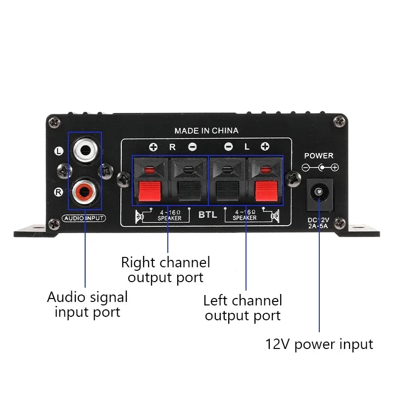 AK170 Mini Digital Power Audio Car Amplifier Blue Light Stereo Audio Amplifier for Home Theater Club Party Music 200Wx2 Power Vue