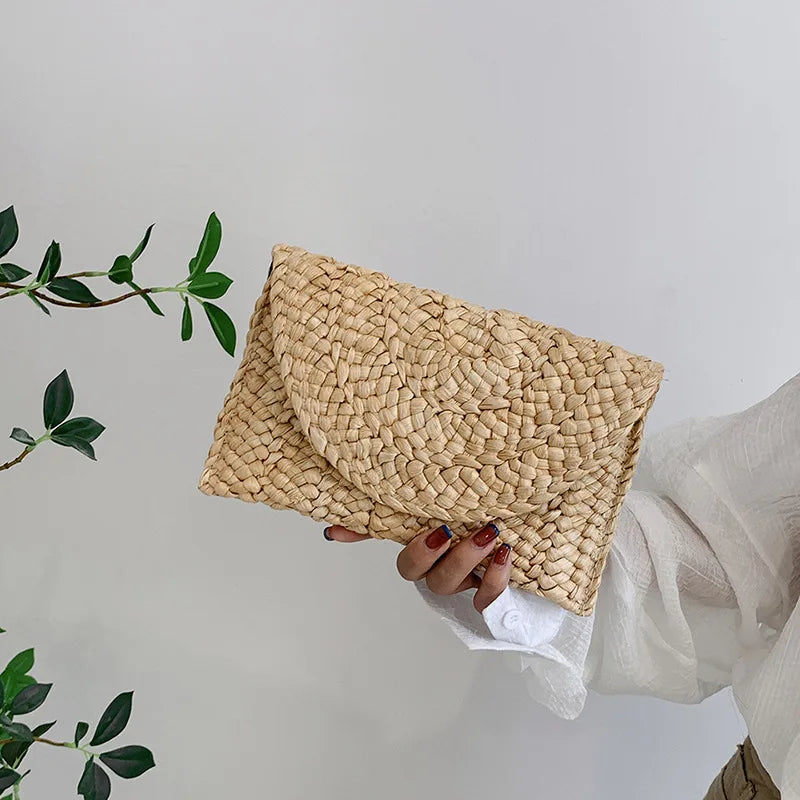 Women Fashion Flap Envelope Bags Summer Beach Bag Handmade Wallet Vue Khaki 25x2x15cm