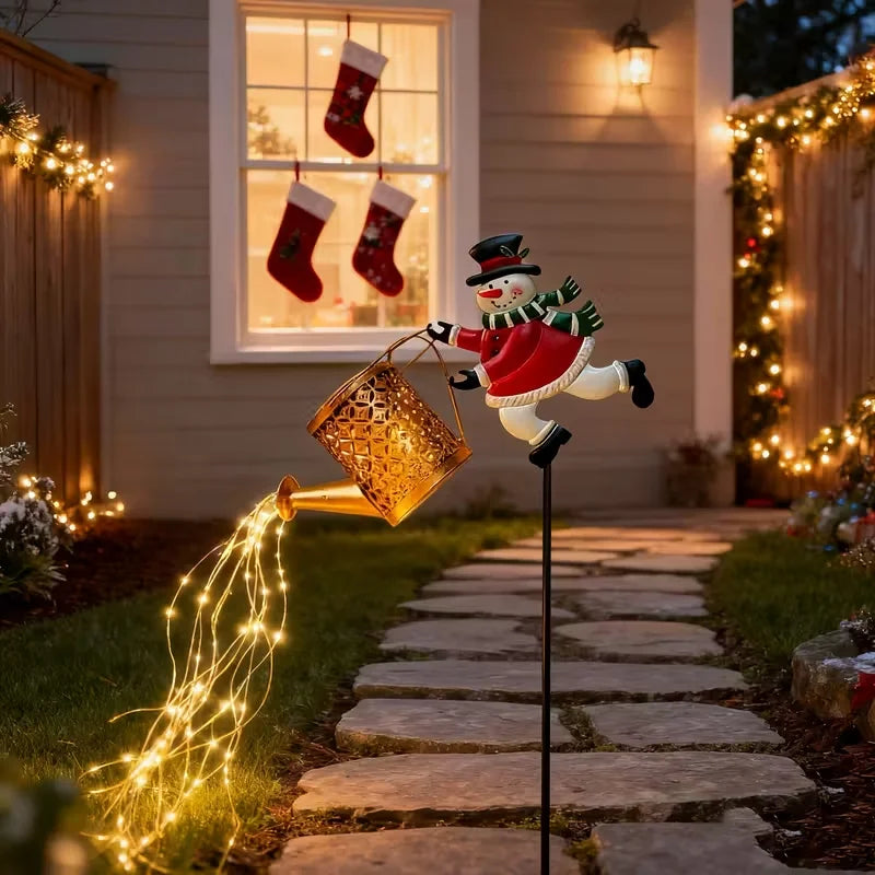 Solar Snowman Kettle Outdoor Garden Lights Hanging LED Santa Claus Watering Can Light Solar Light for Yard Lawn Christmas Decor Vue