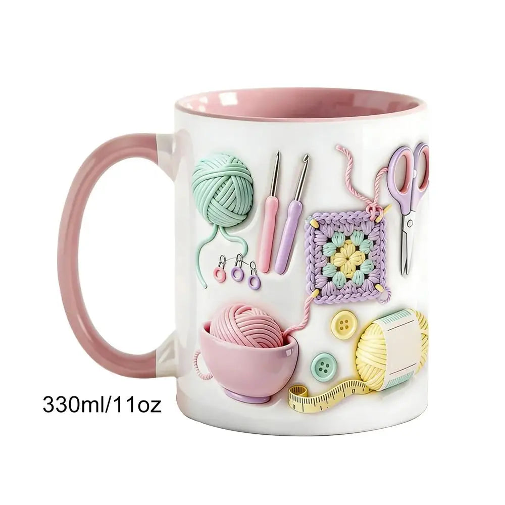 330ml Ceramic Funny Coffee Mug Crochet Desk Decor Novelty Drinking Cup for Yarn Lovers Home Office School Restaurant Bar Vue White 301-400ml