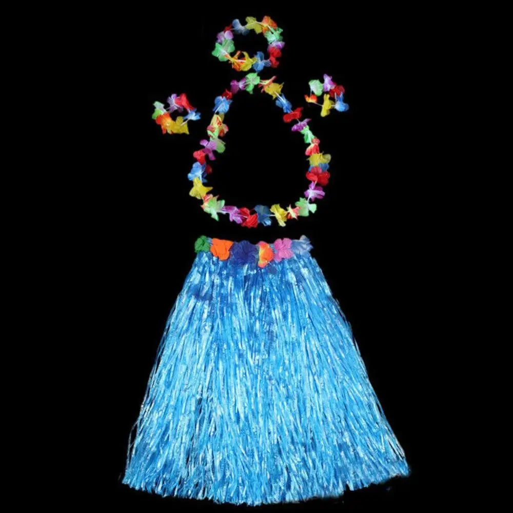 Ladies Women Hawaii Fancy Dress Grass Skirt Hula Hawaiian Full Vue blue