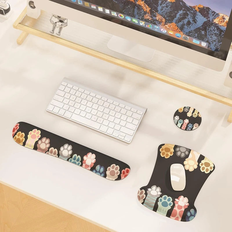 ABKW-3 In 1 Mouse Pad Sets With Keyboard Wrist Rest Support, Memory Foam Keyboard Set Mousepad With Wrist Rest Vue