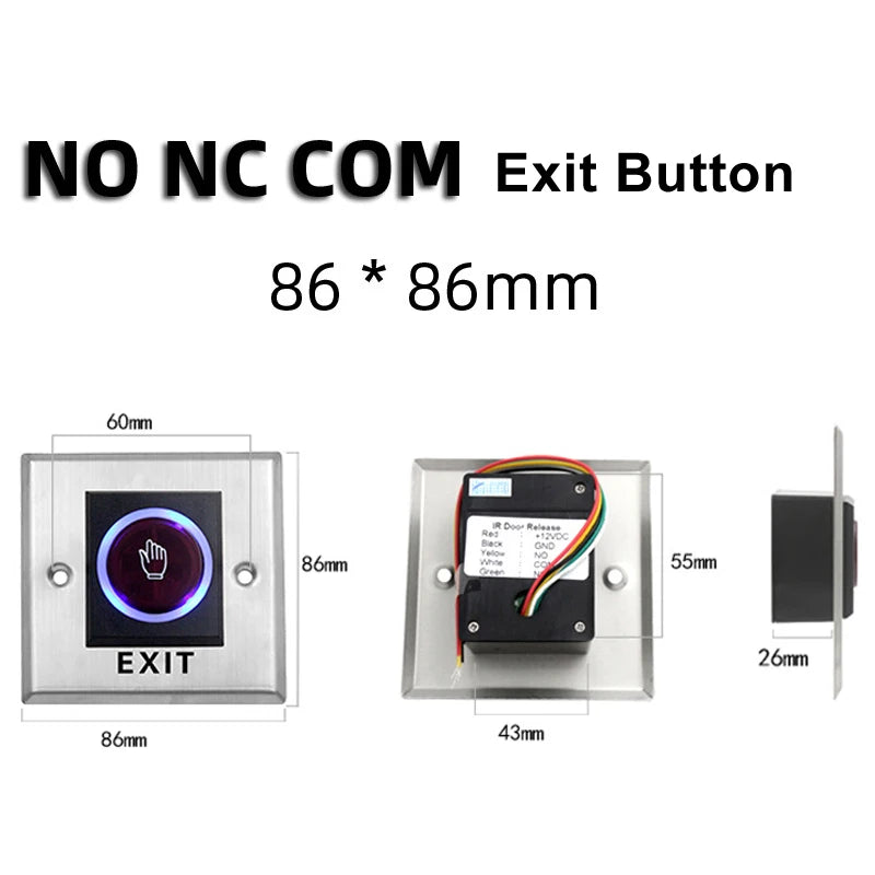 Infrared Induction No Touch Exit Button Release Switch Opener NO COM NC LED Light for Door Access Control System Entry Open Vue