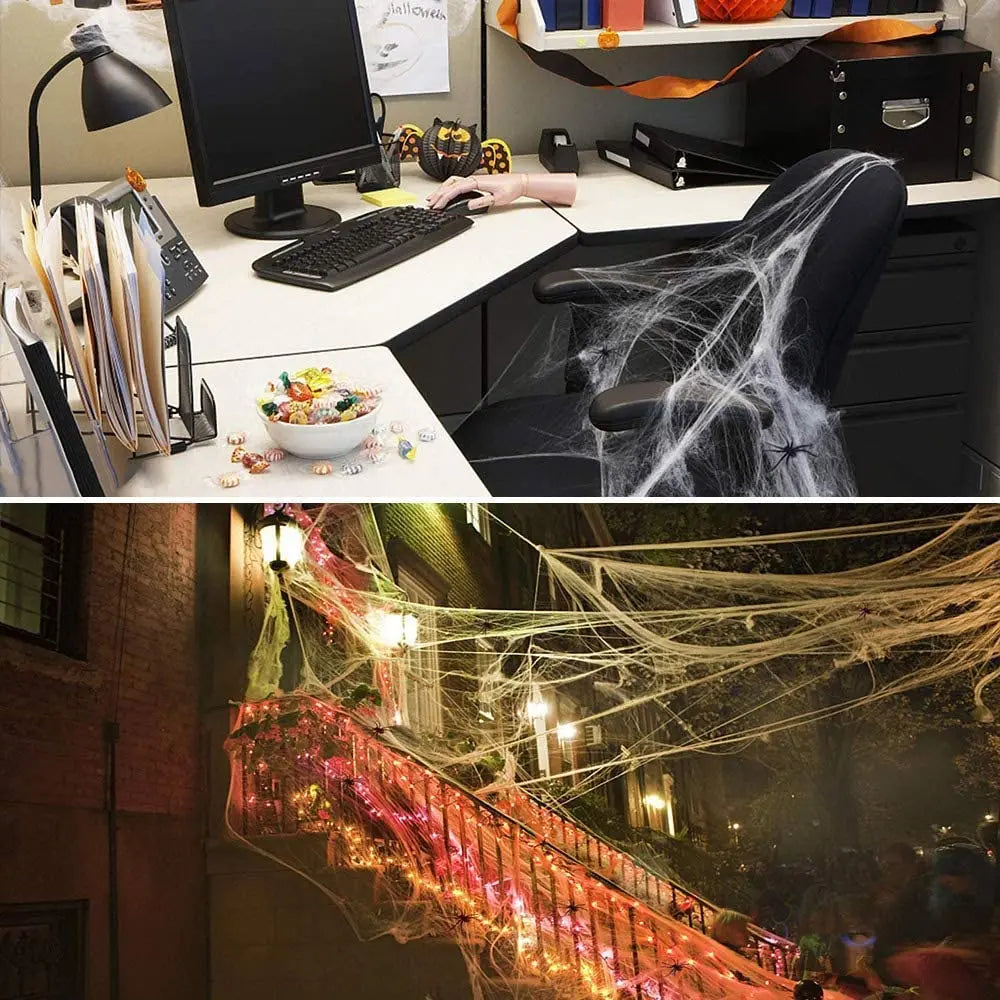 Artificial Spider Web Halloween Decoration Scary Party Scene Props White Stretchy Cobweb Horror House Home Decora Accessories Vue