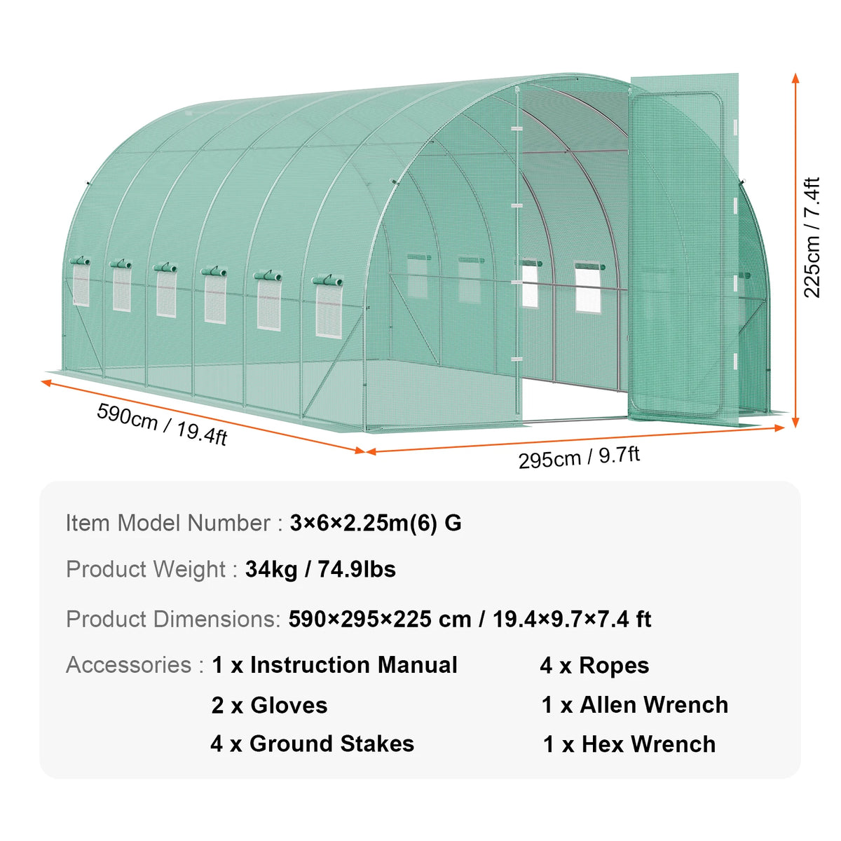 Walk-In Tunnel Greenhouse Hoop House | Galvanized Steel Frame Walk-In Greenhouse Vue 20x10x7ft CZECH REPUBLIC