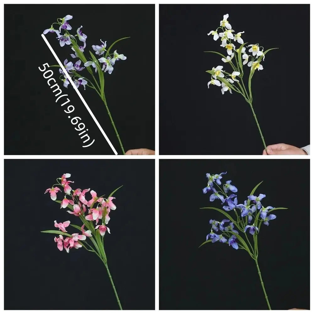 50CM Length Artificial Orchid Flower with Leaves Realistic Simulation Flowers Plastic Plants Vivid Orchid Flower Branch Vue