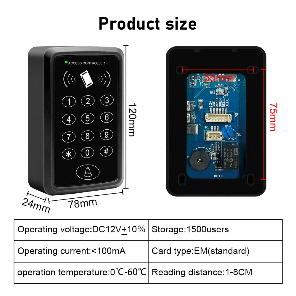 Digital Panel Access Controller Electronic Door Lock with 125Khz RFID Card Reader Password Keypad Access Control for 1500 Users Vue
