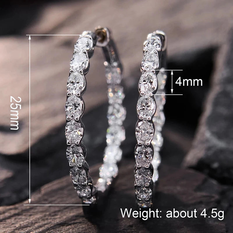 Huitan Oval CZ Hoop Earrings – Silver Geometric Women's Hoops Hoop Earrings Vue