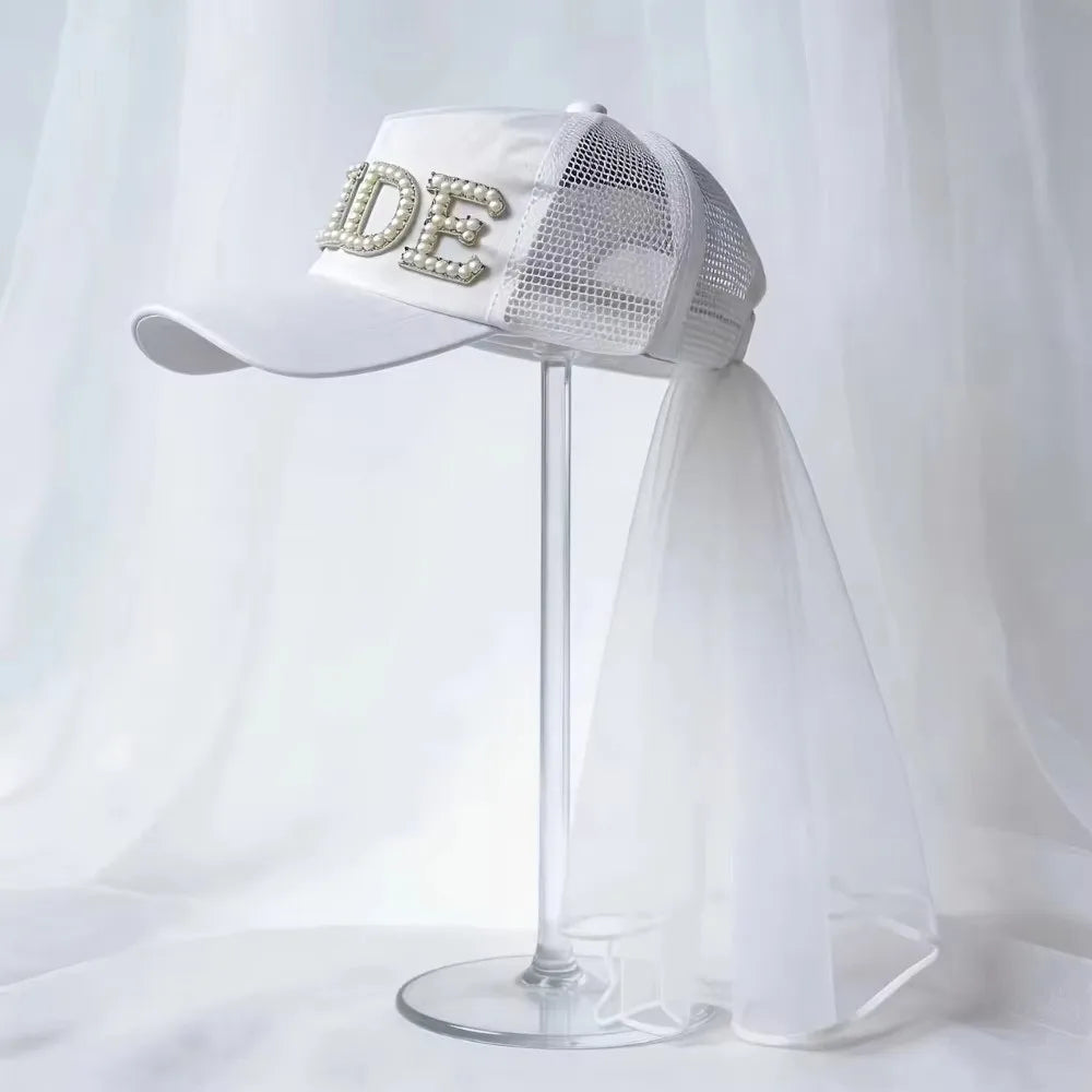 Breathable Bridal Veil Baseball Cap Romantic Solid Color Groom Hat Comfortable Adjustable Summer Baseball Cap Photo Prop Vue