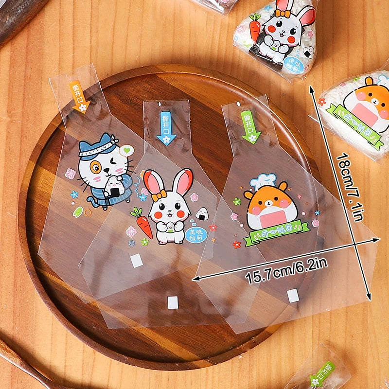 100Pcs Lovely Cartoon Triangle Rice Ball Packing Bag Seaweed Onigiri Sushi Making Mold Tools Bento Accessories Vue 100PCS