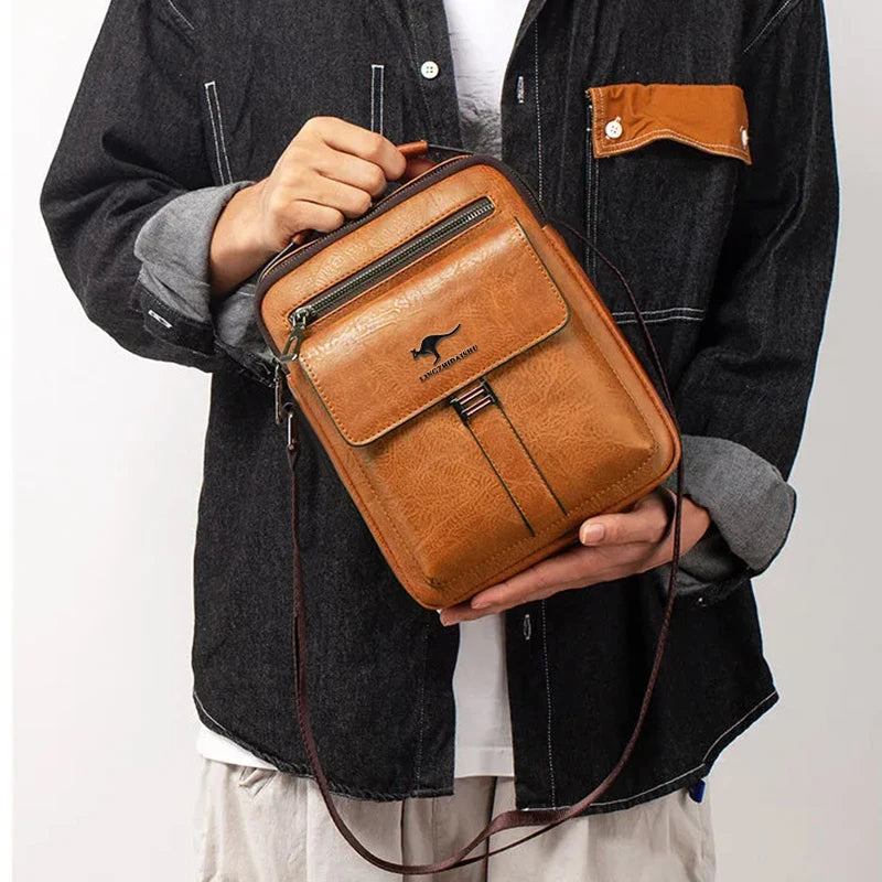 Men Multifunctional Leather Shoulder Bag Multi Pocket Crossbody