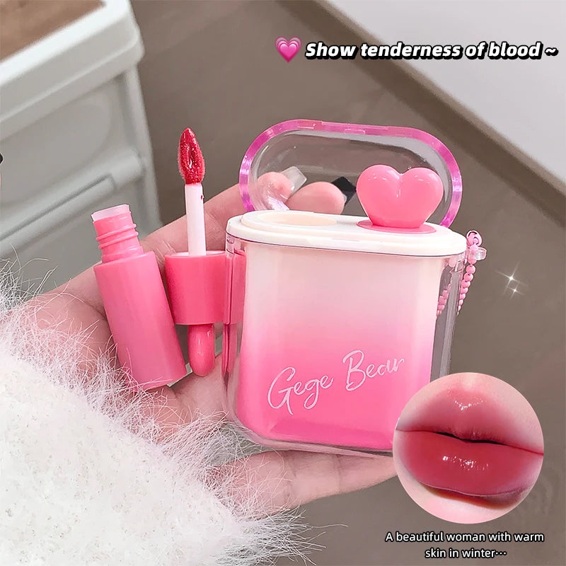 GEGE BEAR Water Gloss Velvet Matte Lip Glaze Combination Two-pack Mirror Matte Headphone Shaped Pendant Lipstick Vue