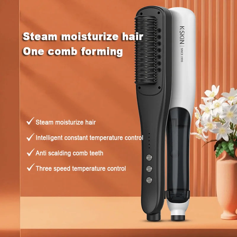 2-in-1 Steam Hair Straightener Brush & Curler – Negative Ion Hair Straightener Brush Vue