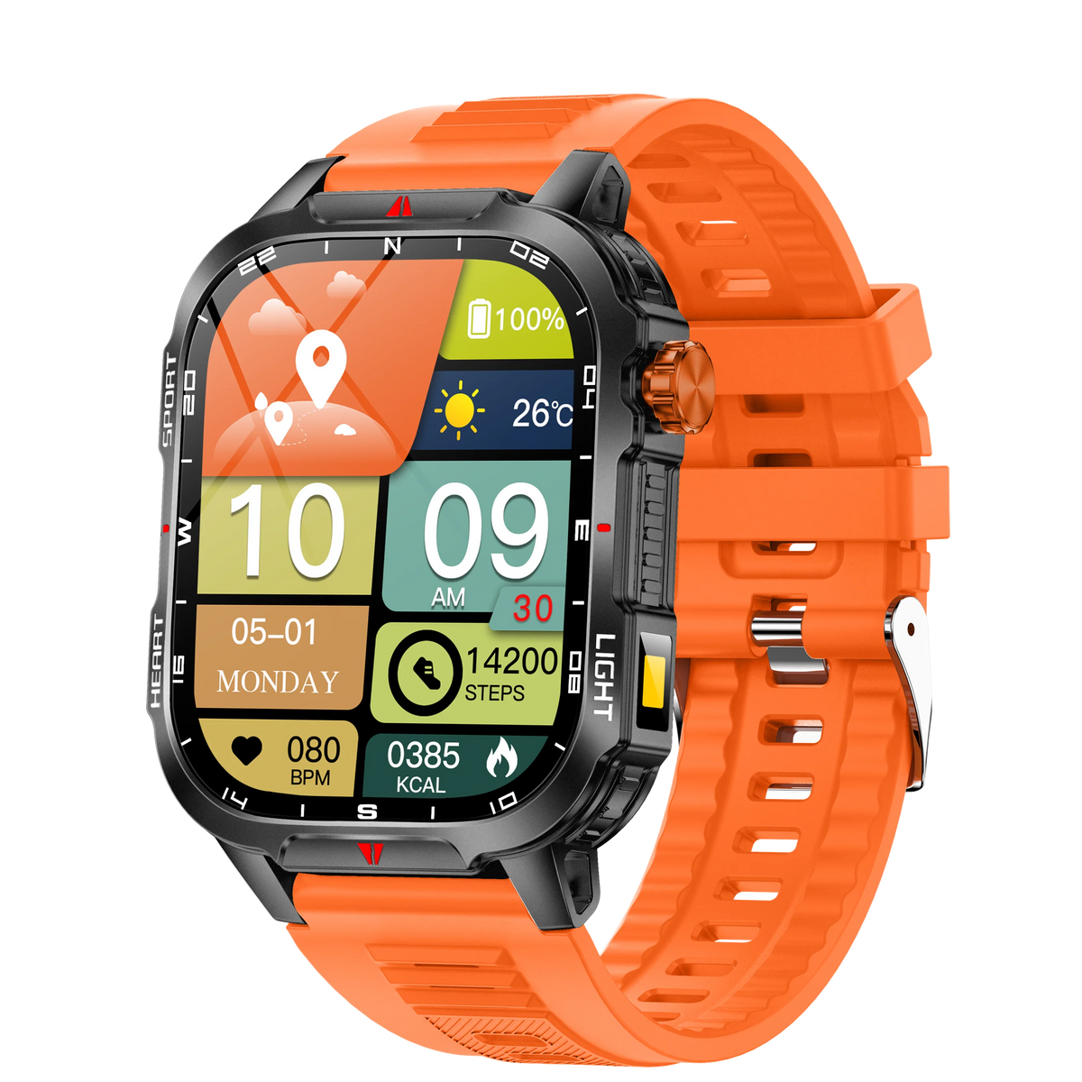 2025 New Smart Watch Voice Assistant 2.01"HD Screen Bluetooth Call Waterproof 1100mAh Big Battery Compass Outdoor Sport Watches Vue Orange Outdoor Sport Watch
