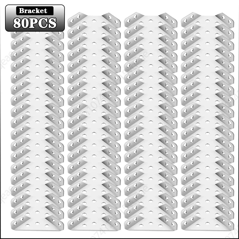 4-80PC Stainless Steel 90 Degree Corner Brace Multipurpose for Cabinet Shelf Drawer Mounting Support Reinforcement Home Wall Fix Vue 80PCS