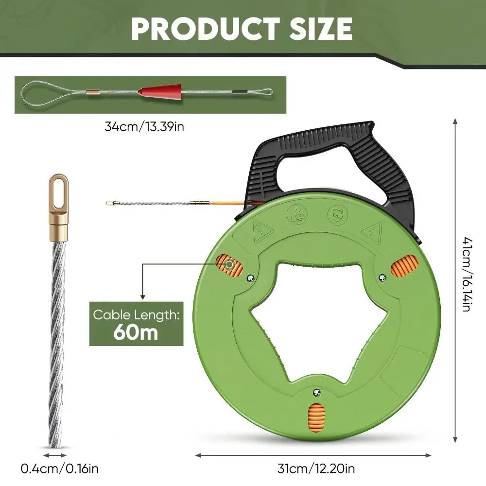 Guide Spring Cable Pulling Aid Anti-Corrosion Durable Fish Tape Reel Ergonomic Handle Data Cabling Cable Puller Vue
