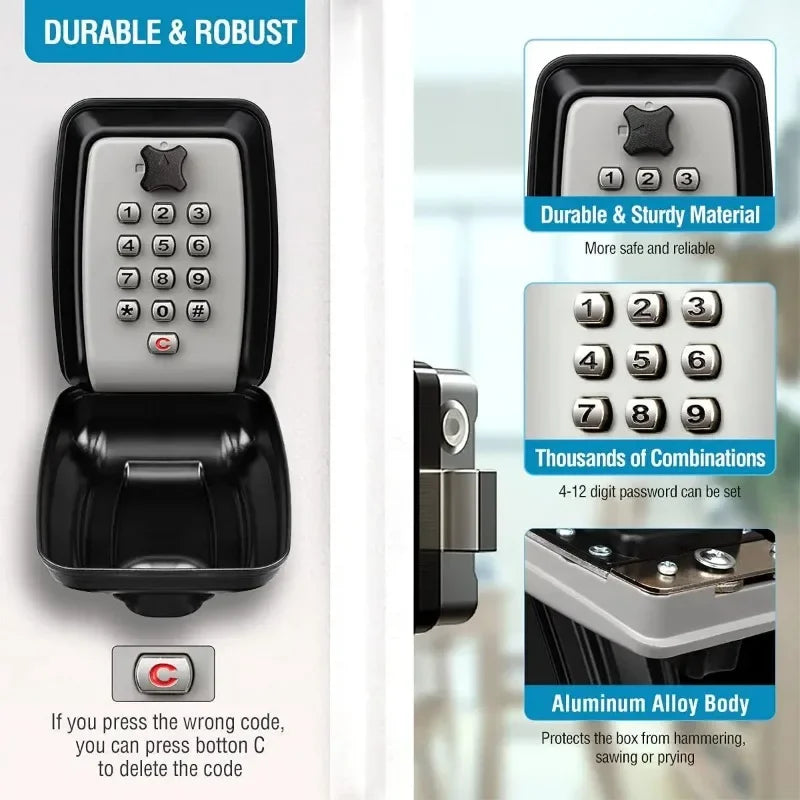 Password Combination Key Lock Box Storage Key Wall Mounted Outdoor Waterproof 12 Digit Security Key Safe Secret Organizer Box Vue