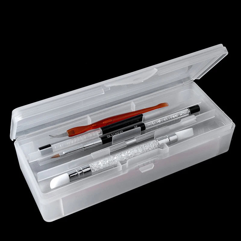 Double-layer Nails Art organizer box storage Tool Rectangle Storage Box Pen brush Polishing Nail Buffer Files Plastic Container Vue