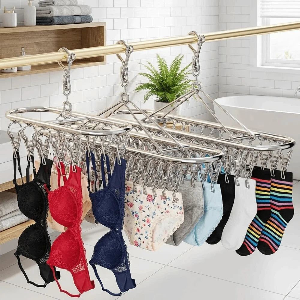 Durable 20/30 Clips Socks Drying Rack Windproof Stainless Steel Sock Laundry Airer Rust-proof Laundry Hanger for Home Vue