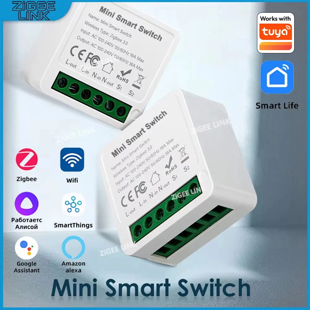 WiFi/Zigbee3.0 Mini Breaker DIY Smart Home Switch 2 Way Control Smart Switch Module Work With Tuya Alexa Google Home Alice Vue