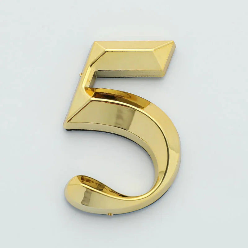 3D Door Number ABS Injection Molding Electroplating Plate Digits 0 To 9 Golden Door Self Adhesive Street Sticker Outdoor Vue 5