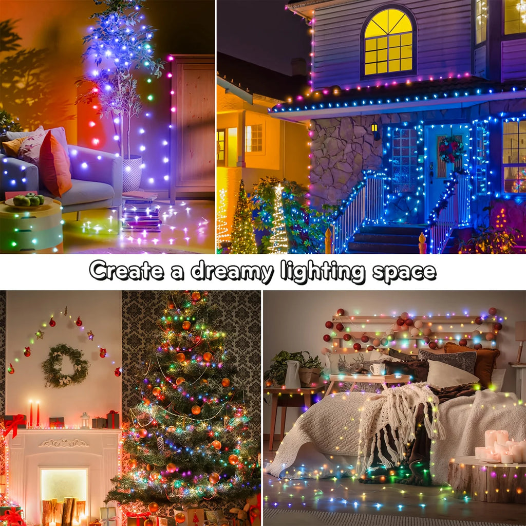 Dream Color RGBIC LED String Garland USB APP Remote Control Music Sync Fairy Lamp For Home Christmas Party Holiday Layout Decor Vue