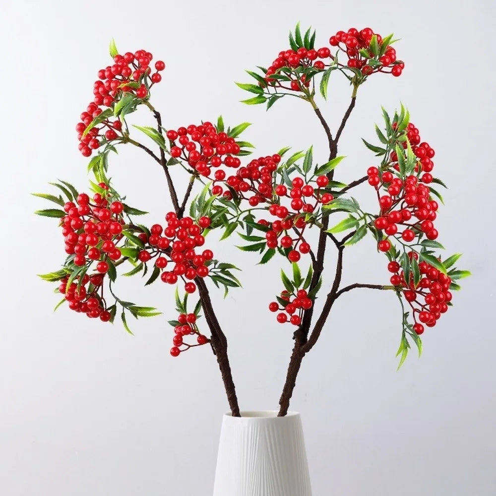 Green Leaves Artificial Foam Berries Branch Faux Good Luck Fruits Plastic Artificial Berries Fruit Luxury Elegant Fake Plants Vue