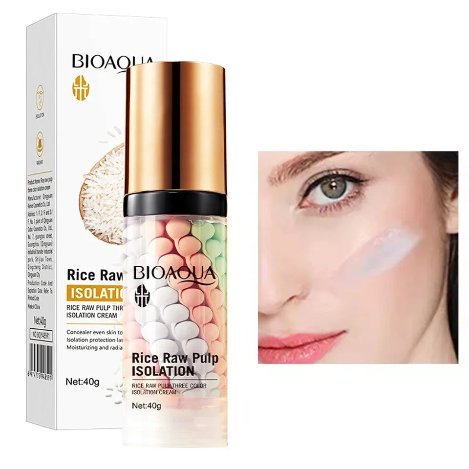 Bioaoua Rice Puree Three-Color Isolation Cream, a Contouring and Beautifying Isolation Cream That Evens Out Skin Tone, Covers Blemishes, and Maintains a Long-Lasting Makeup Look Vue
