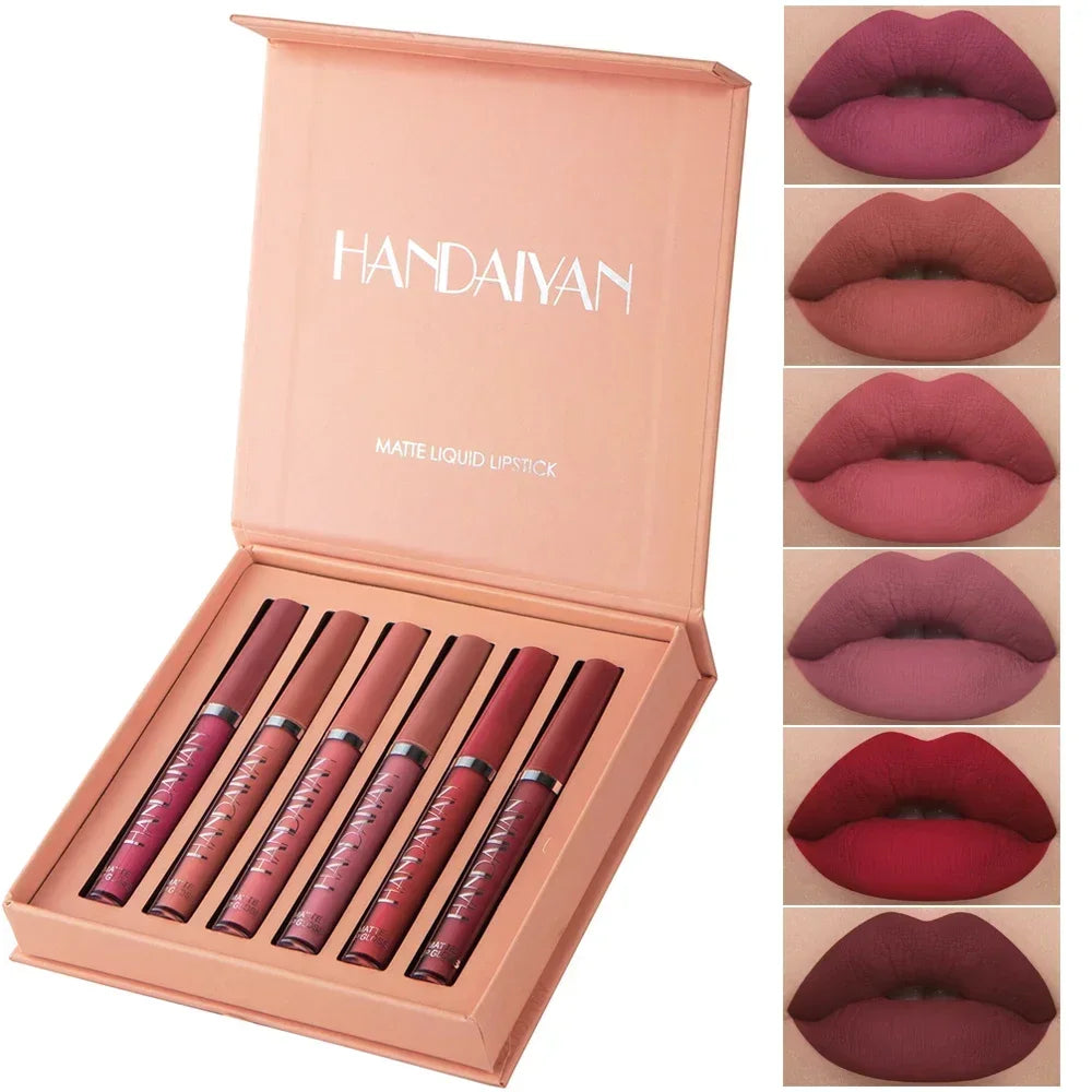 HANDAIYAN Gift 6PC/Set Matte Velvet Lip Gloss Waterproof Long-lasting Liquid Lipstick Cosmetic Beauty Keep 24 Hours Makeup Vue