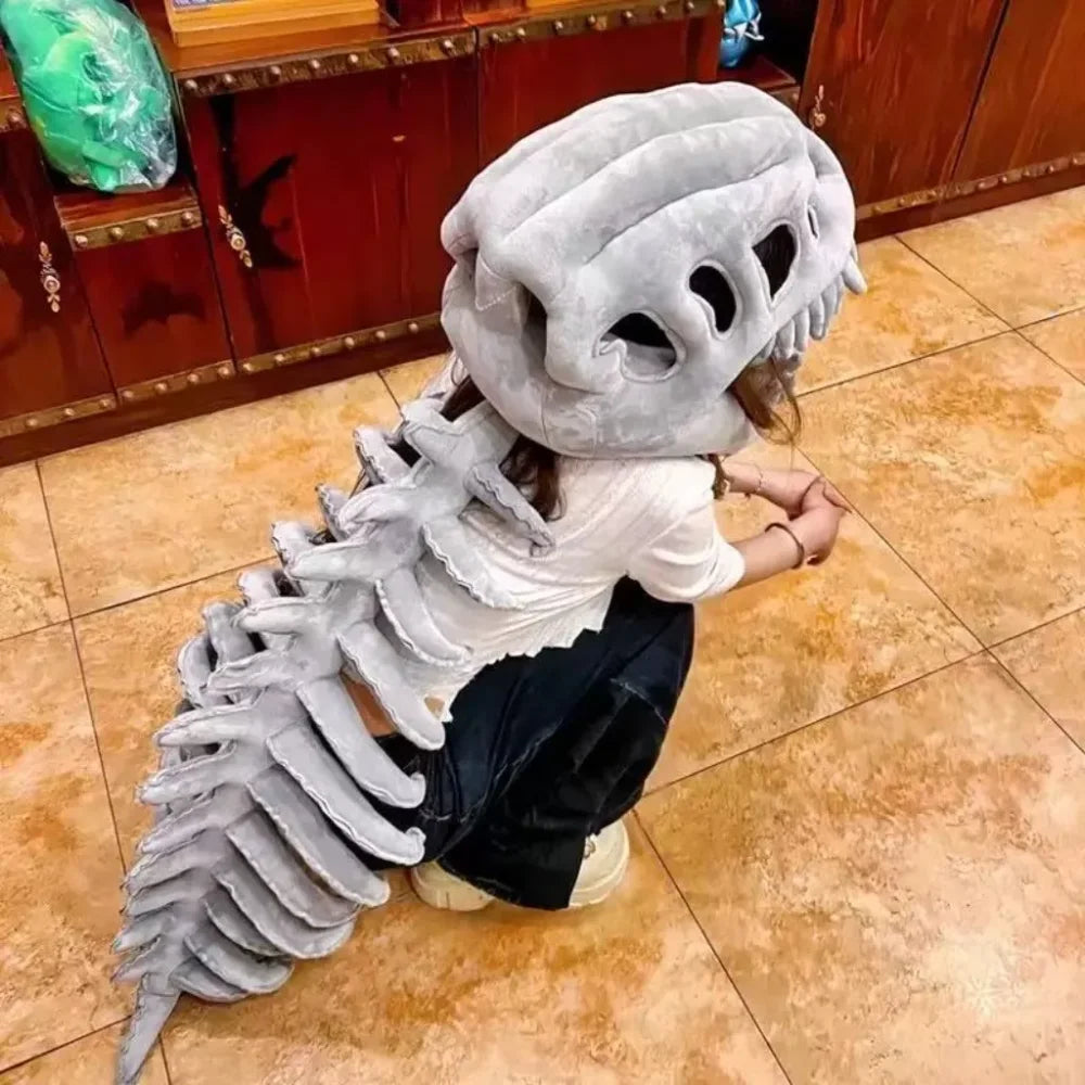 Dino Skeleton Plush Head Mask Cosplay Costume Performance Bone Print Soft Toy for Dress Up Party Role Play Halloween Outfit Vue
