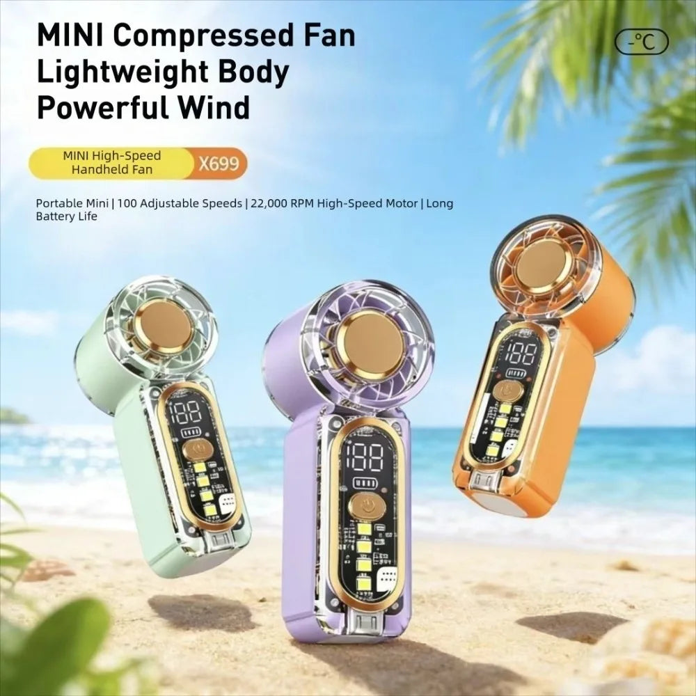 Portable Rechargeable Mini Handheld Fan Light Speed Pocket 100