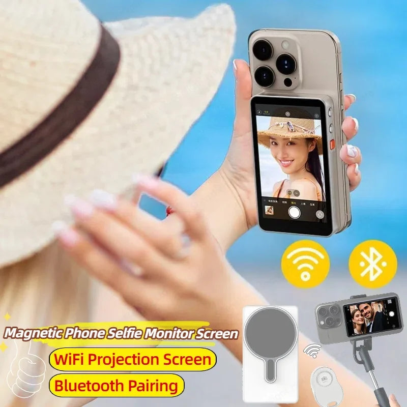 Smartphone Magnetic Monitor Screen Projector Phone Rear Camera Selfie For Vlog Live Stream Video Recording For Android iPhone Vue
