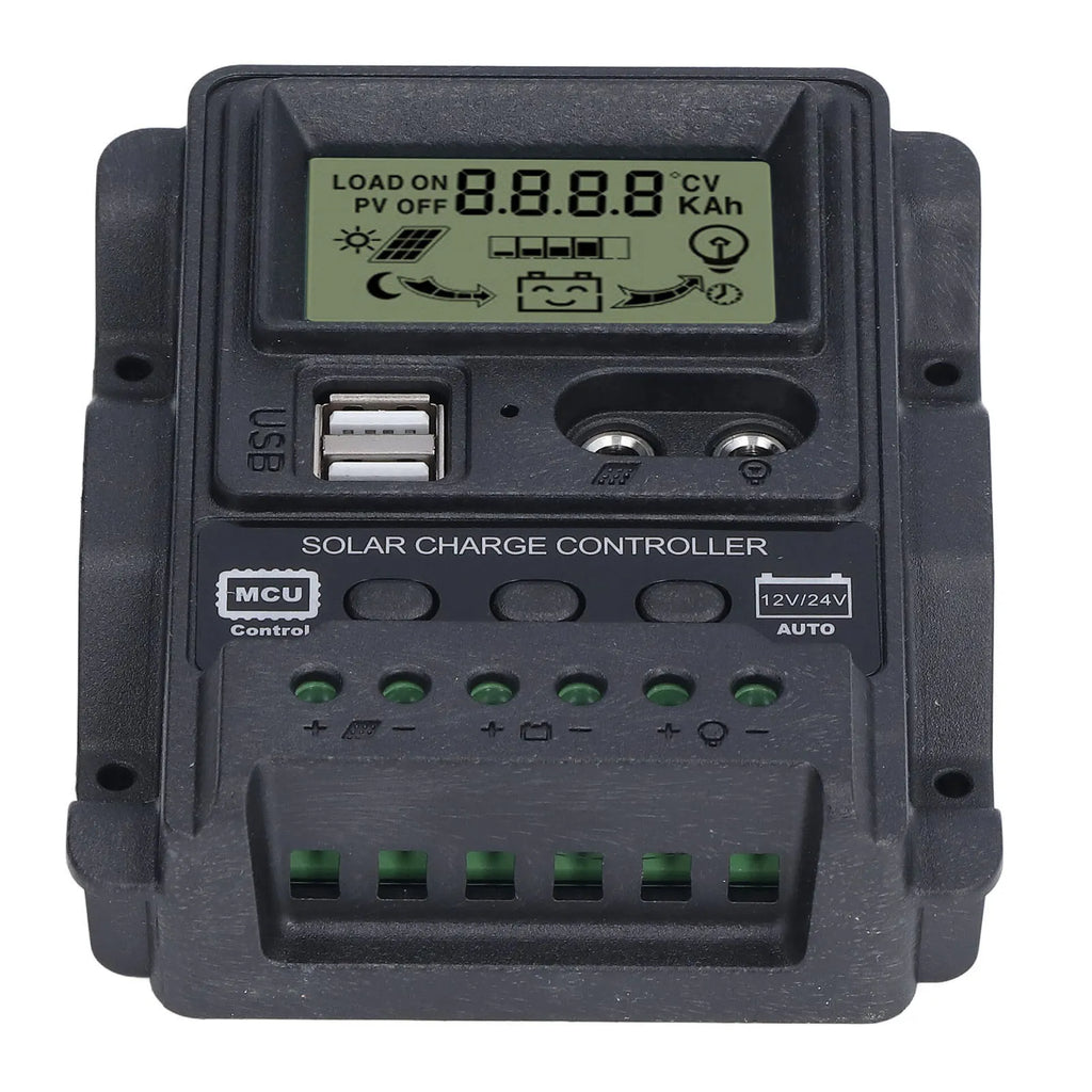 Dual USB Solar Controller ABS LCD Display PWM Charging Controllers Light Control 12V24V Solar Controller Vue