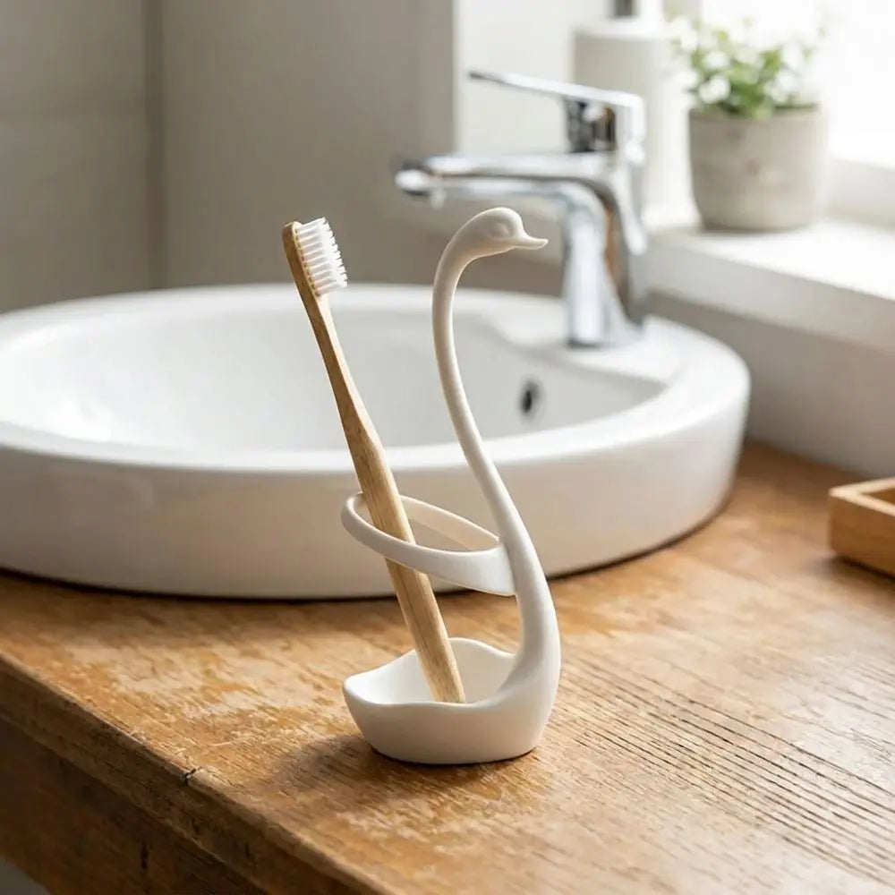 3D Printing Swan Toothbrush Holder Plastic Space Saving Toothpaste Stand Base Decorative Stable Makeup Brush Shelf Home Use Vue