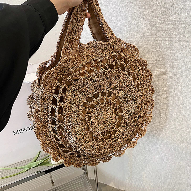 Handmade Straw Woven Bag Women Hollow Design Large Capacity Handbag