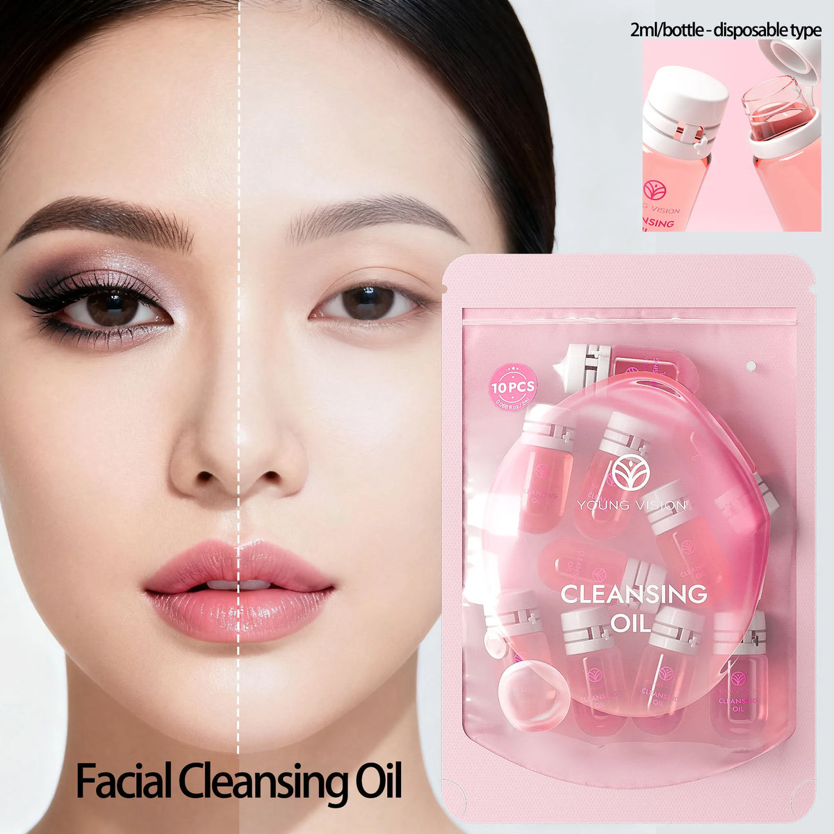 YOUNG VISION 5pcs/10pcs Cleansing oil Rose Flower Makeup Remover Oil Mild Non-irritating Pore Cleansing Makeup Remover Set Vue