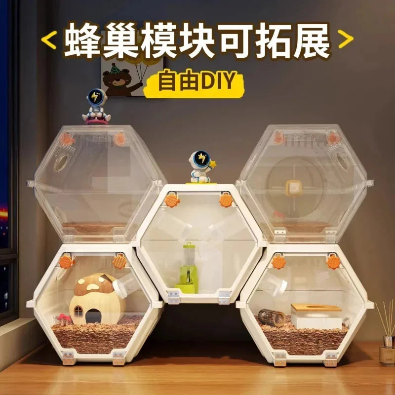 Acrylic Hamster Cage Luxury Villa Enclosure Transparent Pet Breeding Box Complete Set Home Small Animal Habitat Easy Clean Vue