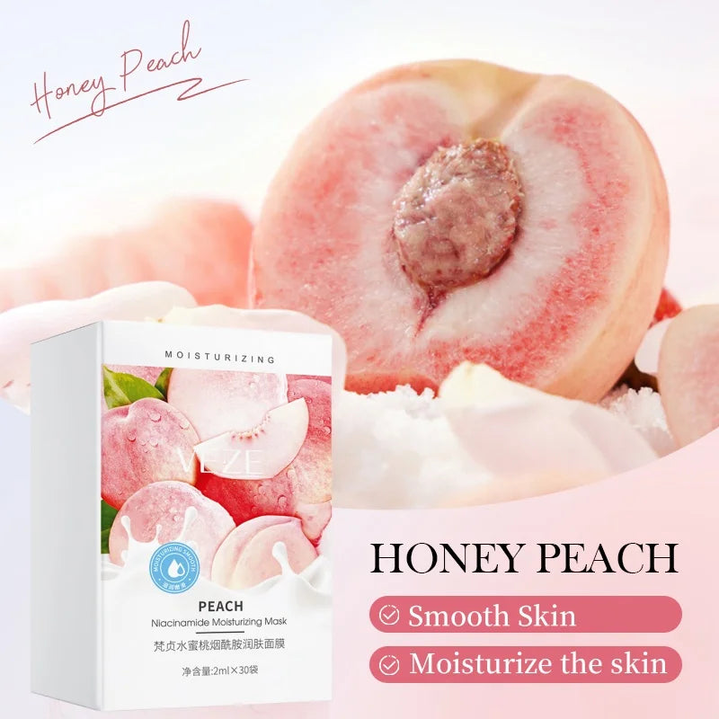 1 Box/30 Packs - Peach Sleeping Mask, Moisturizing and Smoothing the Skin, Leaving It Delicate and Youthful, Portable and Suitable for Home and Travel. Vue