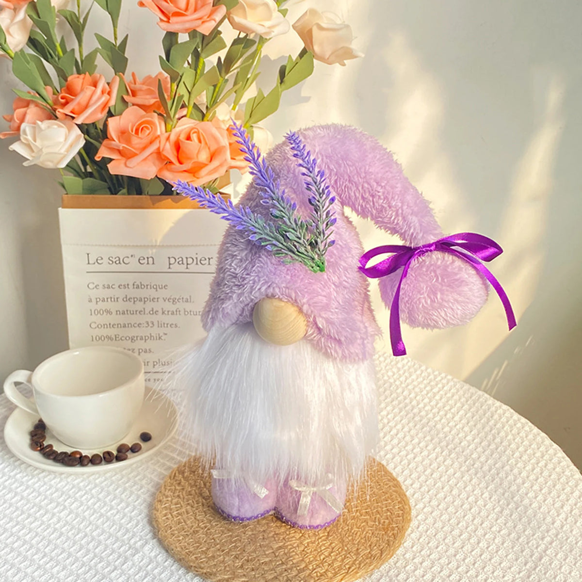 Spring Gnome Plush Lavender Purple Hat – Table Topper Decor Plush Gnome Decor Vue