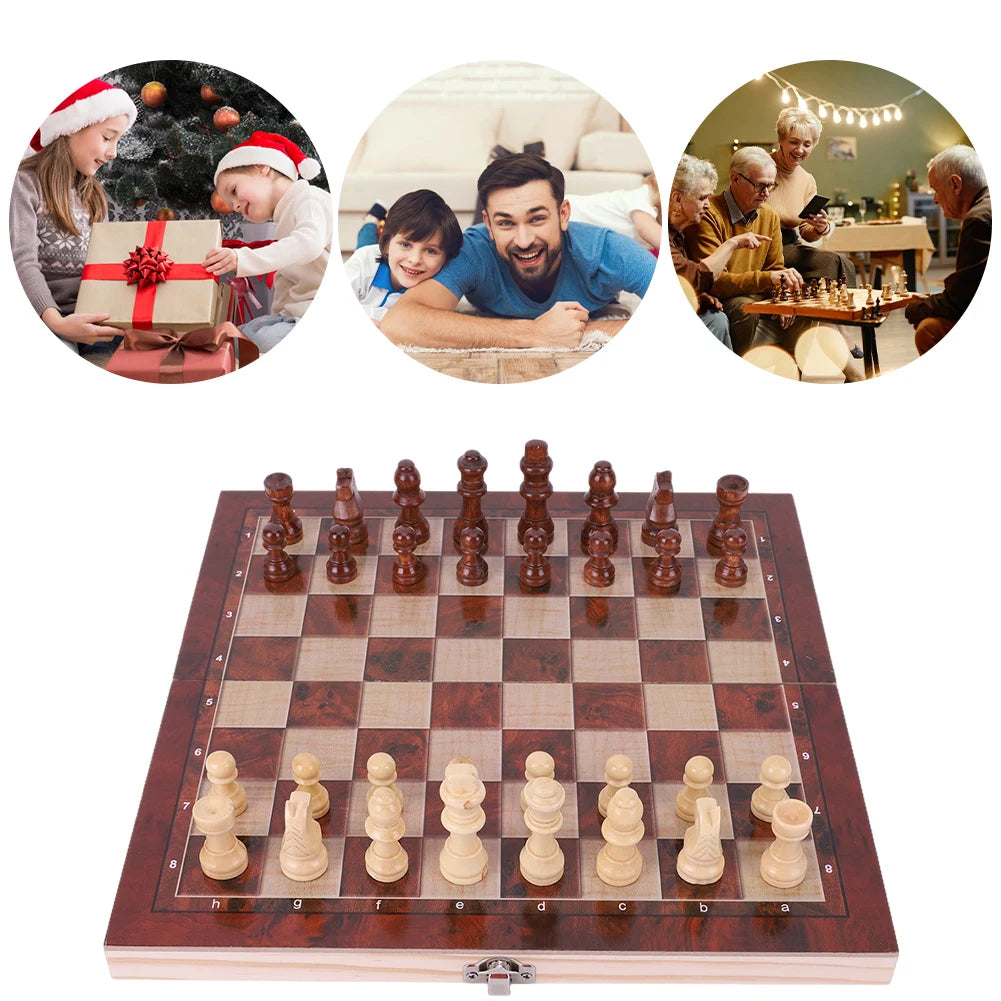 29x29cm 3 in 1 Chess Chekers Backgammon Developing Strategic Thinking Chess Wooden Set Best Gifts Wood Board Game for Boys Girls Vue