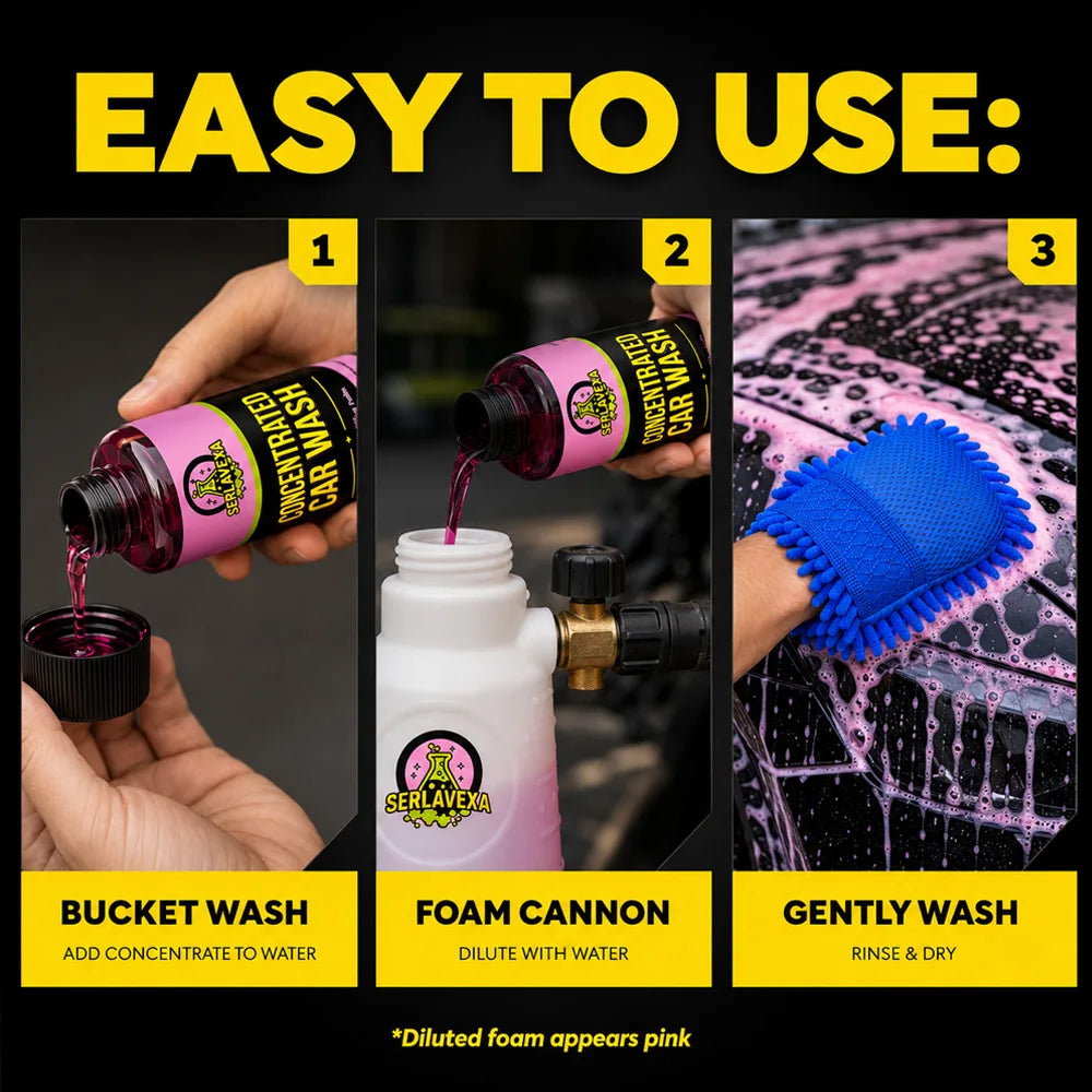 3Pcs Concentrated Car Wash Liquid Set with Blue Microfiber Wash Mitt High Foam Auto Shampoo for Car Motorcycle Exterior Care Vue