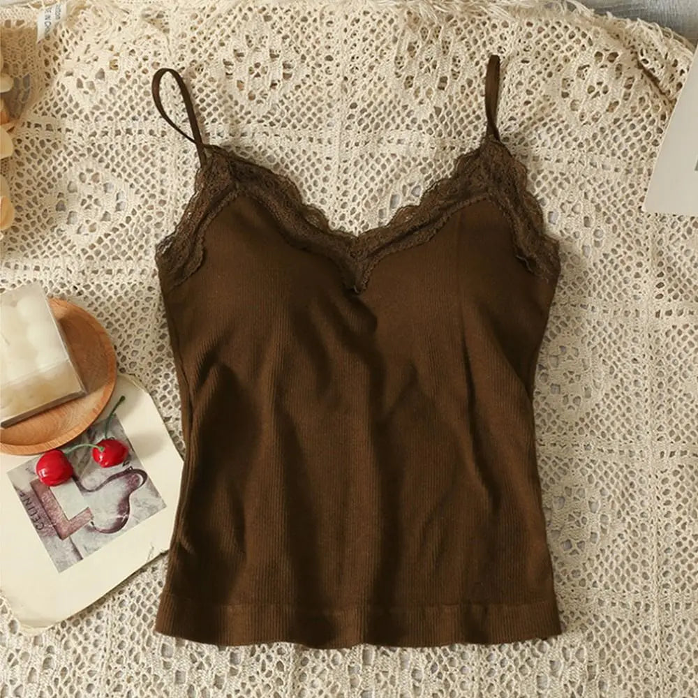 Fashion Breathable Lace Camisole Strap Bra Solid Crop Sexy Wire-free