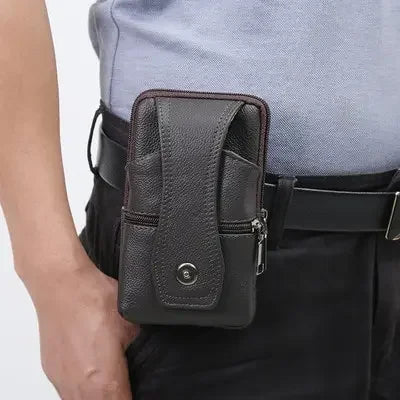 Men Leather Waist Bag Large Capacity Belt Bag Brown Shoulder Bags Crossbody Bags Multi-layer Buckle Mobile Phone Bag Bum Pouch Vue Black