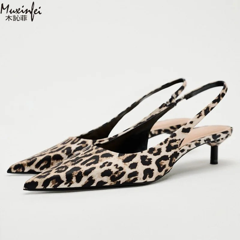 Women's Leopard Print Pointed Toe Stiletto Strap Sandals Stiletto Sandals Vue