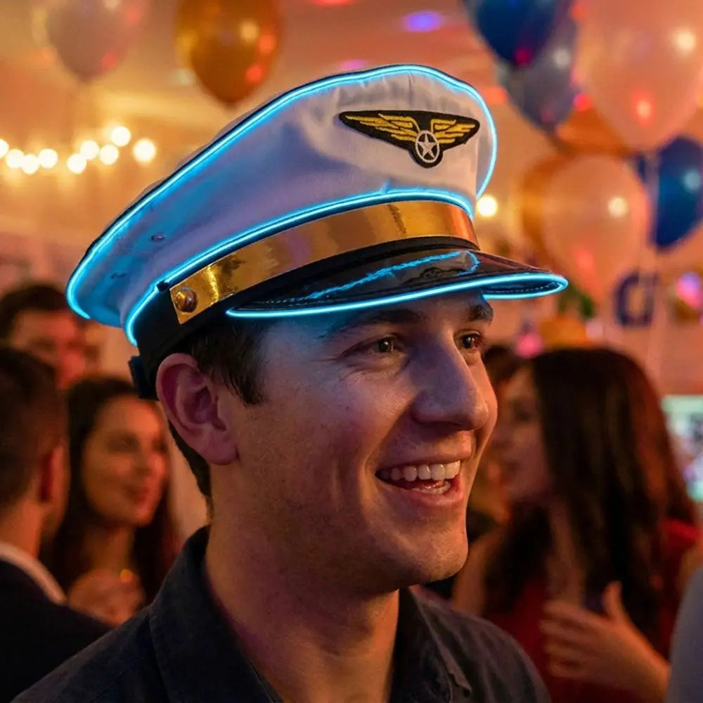 Adjustable LED Light Up Pilot Hat Breathable Boost Party Vibe Glowing Party Cap Elastic Lining Fits No Deformation Vue